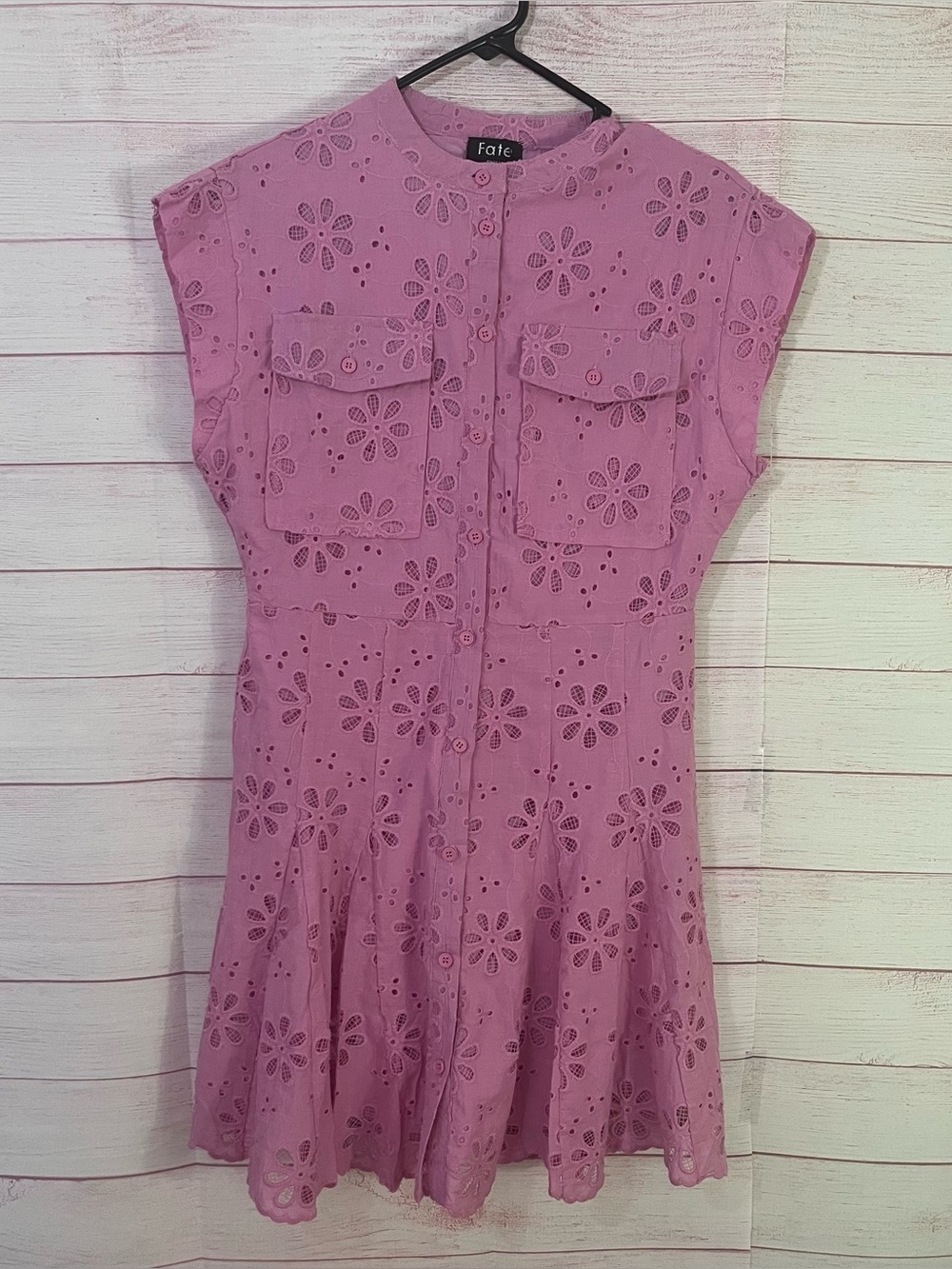 Fate New Floral Eyelet 100% Cotton Sleeveless Button Front Dress Size Small